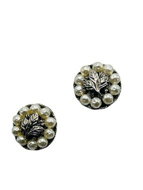 Vintage Judy Lee Faux Baroque Pearl Leaf Earrings